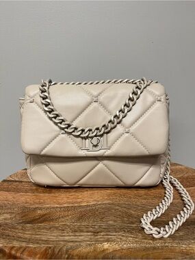 Badgley Mishka Cream Studded Quilted Vegan Leather Bag